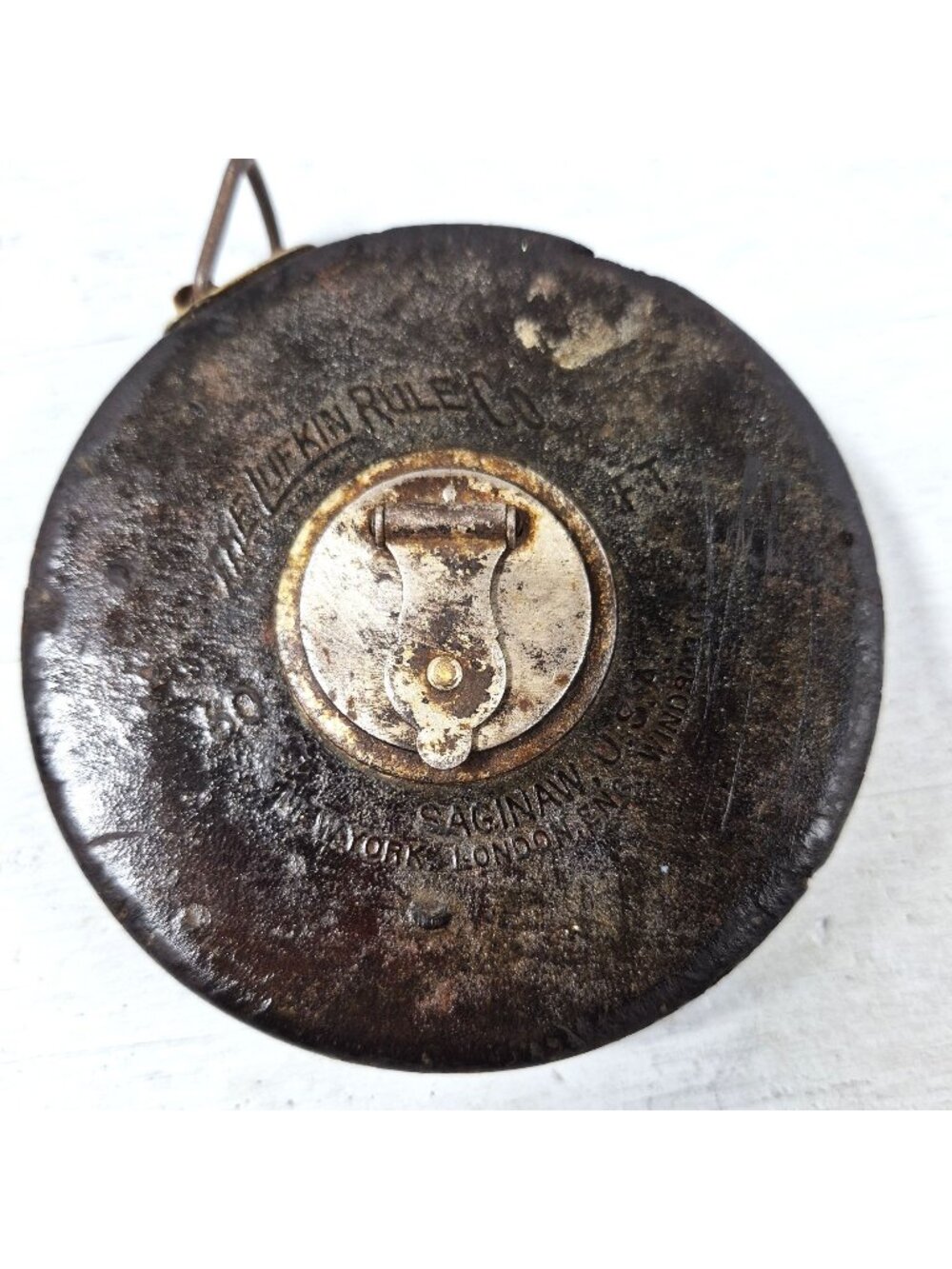 Antique Lufkin Rule Co 50 Ft Sterling Linen Tape Measure Leather Case Saginaw